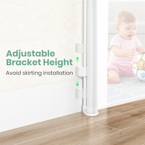 HAMOPY Retractable Baby Gate, 33" Tall, Extends up to 71" Extra Wide Baby Gate, Durable Auto-Lock Mesh Dog Gate, Pets and Child Safety Gates for Stairs, Doorways, Hallways, Indoor, Outdoor(White) - color: Wh