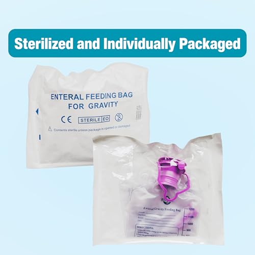 2 Pack Enteral Feeding Gravity Bag Sets, 1200ML Capacity, Large Bore with Tubing, Disposable Enteral Nutrition Bags