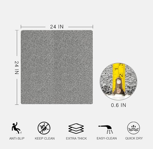 Nonslip Bathtub Mat, Anti Slip Bath Mat 0.6" Extra Thick, Quick Dry Bath Tub Anti Slip Shower Mat, Loofah Non-Slip Bath Mat for Tub Bathroom Pool Kitchen Entryway Home Hotel(Grey 24x24) - color: Grey, size: 24" x 24" (Square)