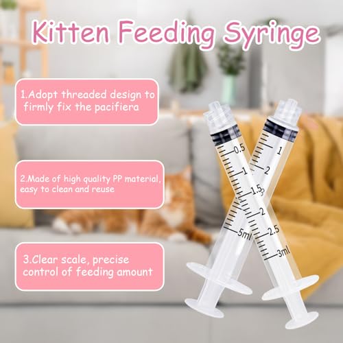 Pet Nursing Bottle Kit for Kitten Puppy,60mlCat Bottle Feeding Kit Nipple Kittens Syringe for Small Cat Dog Newborn Kitten Puppys Rabbits Squirrel Animals (Pink) - color: Pink