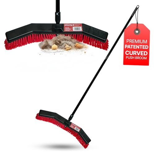 Da Vinci Heavy Duty Outdoor Push Broom, 25-Inch Head, 64" Length | 3-piece alloy steel handle, soft & stiff PVC bristles, sweeps garage, patio, concrete, tile & hardwood floors