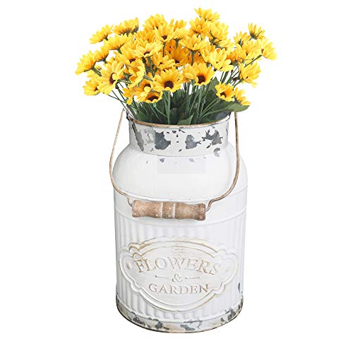 HyFanStr French Style White Milk Can Shabby Chic Metal Vase Flowers Bucket Rustic Pitcher Jug for Home Garden Decor Small - color: White-small