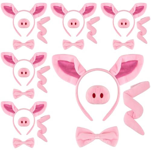 Mototo 24PCS Pig Costume Set Pig Ears Headband Nose Tail Bow Tie for Kids | Halloween Animal Costume Girl Pig Accessories For Nursery Rhyme Character Favorite Book Day School Event Drive-thru Nativity