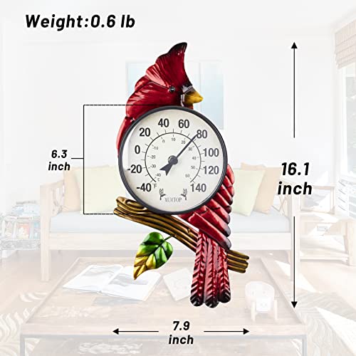 Outdoor Thermometer, Cardinal Thermometer for Patio, Yard, Garden | Large Number Wall Mounted No Battery Needed Waterproof