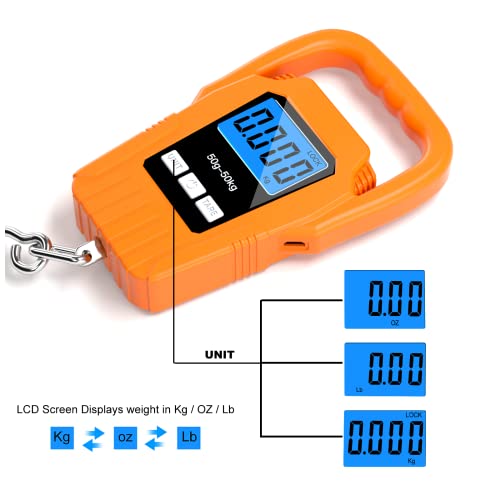 SKEAP Digital Fish Scale Hanging Scale Fishing Scale,110lb/50kg Luggage Scale,Upgrade Large Handle & Backlit LCD Display, Electronic Balance Digital Fishing Postal Scale,Orange,Fishing Gifts for Men - color: Orange
