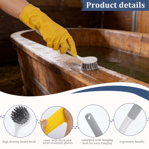 2 Pack 10.4" Horse Bucket Brush, Plastic Horse Bucket and Trough Scrubber with Gloves, Durable Utility Brushes with Non-Slip Handle for Livestock Farm Equine Water Buckets Feed Trough Cleaning