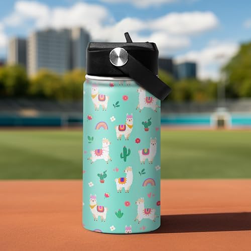 SANDJEST Kids Water Bottle Alpaca Llama Water Bottles 12oz with Straw Insulated Stainless Steel Travel School Tumbler Double Wall Vacuum Cup for Girls Kid - color: Llama