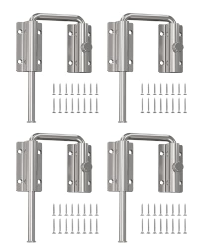 Sliding Door Loop Lock, Multi-Angle Barn Door Lock, Silver-4 PCS | Aluminum Alloy, U-Shaped Loop Latch for French/Fences/Windows/Screen/Patio Sliding Doors - color: Silver-4 PCS
