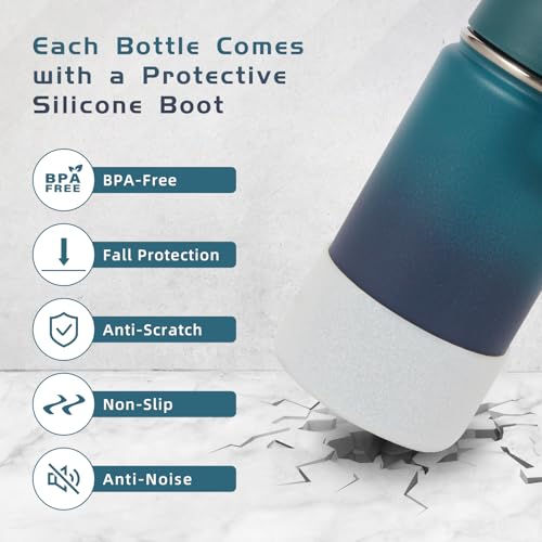 Volhoply 14oz KIds Stainless Steel Insulated Leakproof Bottles Water Bottle with Straw Lid and Silicone Boot,BPA-Free Easy Use for Boys&Girls,Double Wall Vacuum Bottles(Dark Night,1) - color: Dark Night
