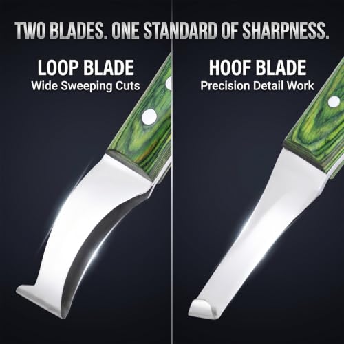 Premium Loop & Hoof Knife Set with Brass End, 9 Inch | Razor sharp stainless steel blades, ergonomic non-slip grip, hoof trimming for horses, cows, goats, sheep & livestock (Green) - color: Multi