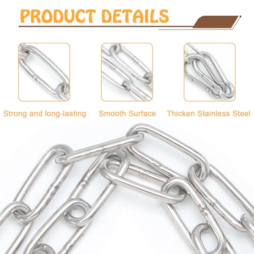 Biaungdo 20 Inch Gate Chain Lock, Chain Link Lock | Fence Gate Latch with Carabiner, Stainless Steel Chain Link Gate Lock for Outdoor Fence, Livestock Gate, Yard