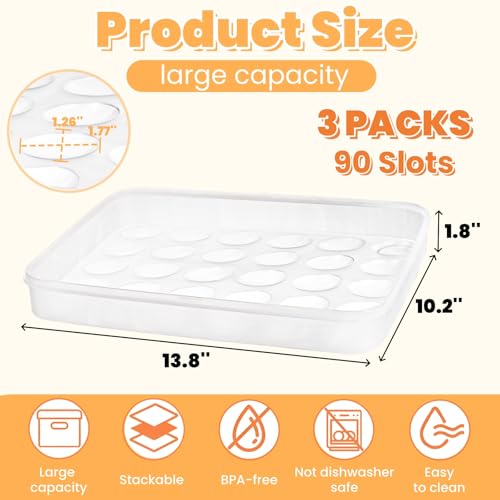 3 Pack Deviled Egg Containers with Lid, 90 Slots Plastic Egg Holder | Clear Deviled Egg Platter Carrier Tray, Stackable Refrigerator Egg Dispenser Storage Box for Home, Kitchen, Picnic