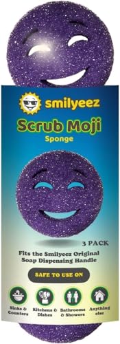 The Original Scrub Moji Scrubbing Sponge by Smilyeez (Set of 3) - Purple - Temperature-Responsive Polymer Foam, Stain and Odor Resistant, Ideal for Kitchen and Bathroom Cleaning - color: Purple