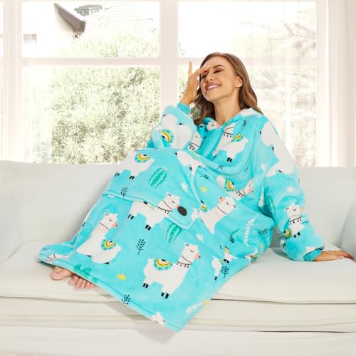 THREE POODLE Wearable Blanket Hoodie, Oversized Sherpa Sweatshirt Blanket for Adults Women Men, Warm Cozy Hooded Blanket, Gifts for Mom Girlfriend - color: Alpaca, size: Adult-Extra Long