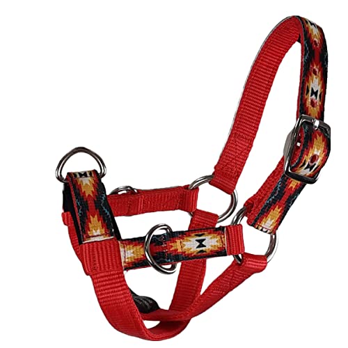 Tahoe Tack Nylon Overlay Sheep and Goat Training Halter with Padded Noseband - 6 Month Warranty - color: Red Aztec, size: Large Sheep/Goat