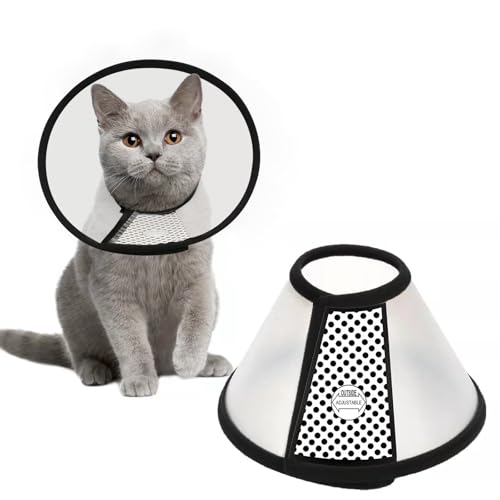 Depets Adjustable Recovery Pet Cone E-Collar for Cats Puppy Rabbit, Plastic Elizabeth Protective Collar Wound Healing Practical Neck Cover, Neck Girth 8.1 in