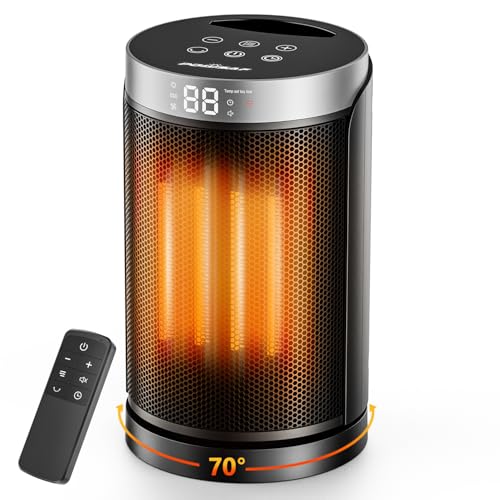 1500W Space Heater for Indoor Use, Portable PTC Ceramic Heater with 70° Oscillation, Remote Control, 1–12H Timer, Quiet Electric Heater with Overheat & Tip-Over Protection for Bedroom and Office - size: 9.9" / 70° Oscillation