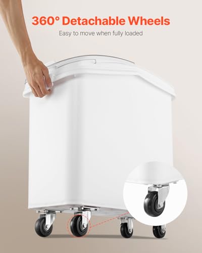 VEVOR Ingredient Bin with Scoop 21 Gallon, 400 Cup Rice Storage Container | For Kitchen & Commercial Food Storage, Includes Sliding Lid, Ingredient Grain Cereal Flour Bin with Wheels, 1 Pack, White - size: 21 Gallon