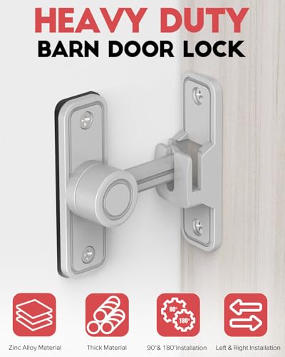 Heavy Duty Gate Latches 90 Degree Right Angle Barn Door Lock, Anti-Theft Sliding Door Lock Latch for Wooden Fence Garden Bathroom Outdoor Garage Window Include Screw (Silver) | Anti-Theft Sliding Door Lock Latch for Wooden Fence, Garden, Bathroom, Outdoor