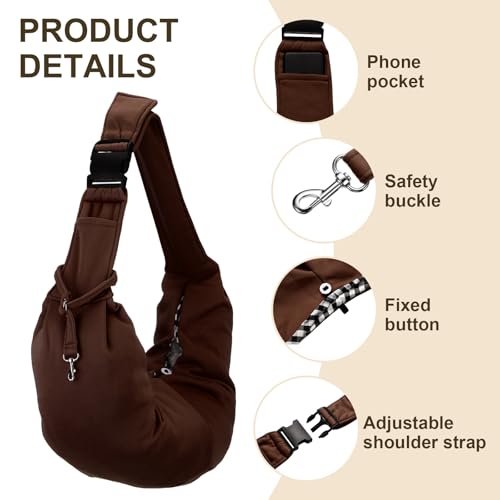 Dog Sling Carrier for Small Dogs and Cats Up to 16.5 Lbs, Adjustable Buckle with Pocket Pet Sling Carrier Safety Harness, (Coffee, 1 Pcs) Intended for Outdoor/Camp/Travel - color: Coffee