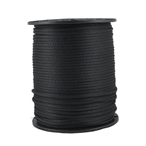 QNR 3/16" Black Polyester Rope, Solid Braid Dacron Utility Rope, 500 ft Spool, Low Stretch UV Resistant Industrial Cord
