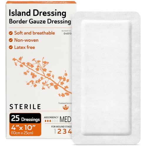Bordered Gauze Island Dressing 4x10-25 Large Adhesive Bandages for Wound Protection - Good for Hospitals, Medical Facilities, First Aid Kits, and More - style: 4x10