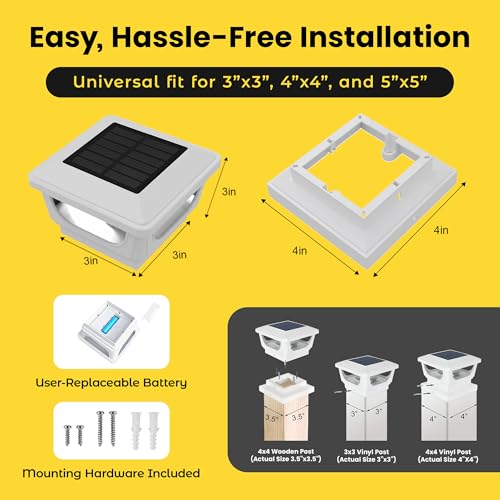 BRIGHTICONIC Solar Post Cap Lights, Warm White, 2-Pack - color: White / Warm White 3000K-2