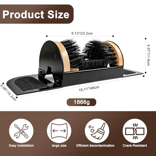 MAXIMILIAN Boot Scraper Outdoor Shoe Brush with Flaps 18.11in/46cm | Metal Frame,Solid Wood Brush Back,Boot Scrubber Cleaning,Heavy-Duty Shoe Cleaner Footwear Cleaning Tool for Mud,Dirt,Snow