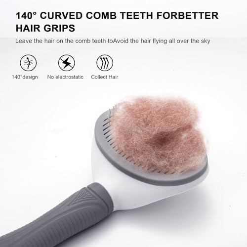 Aogeili Self-Clean Slicker Brush, Deshedding Comb for Dogs Cats Rabbits | One-Click Release Removes Loose Undercoat, Mats & Tangles, for Long & Short Hair Shedding Pets - color: Grey