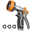 Garden Hose Nozzle, Heavy Duty Metal Water Hose Nozzle with 8 Adjustable Spray Patterns, High Pressure Hand Sprayer with Flow Control for for Garden Watering, Car & Pet Washing - color: Orange