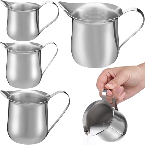 Honeydak 4 Pcs 2, 3, 5, 8 OZ Stainless Steel Bell Creamers Pitcher Mini Cup Container Espresso Shot Frothing for Serving Milk Coffee Cream for Restaurant Cafes Home - size: 2 oz, 3 oz, 5 oz, 8 oz