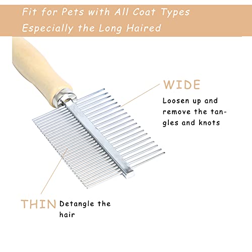 Dog Cat Pet Comb Double-Sided Grooming Brush Metal Comb for Loosening up Removing Mats Debris Tangles and Knots Wooden Handle Stainless Steel Tooth Perfect for Honghair Pets - color: Double-Sided Teech