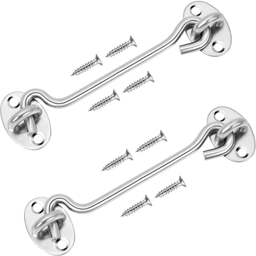 Rainspire (2 Pack) 10 Inch Privacy Hook and Eye Latch for Barn Door, Stainless Steel Gate Latch Barn Door Lock Cabin Hooks for Gate Shutters Window Slide Barn Shed Cabinet Bathroom, Silver - color: Silver, size: 10 Inch