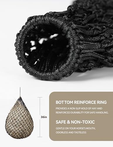 Tackmore 2pcs 36’’ Length Slow Feed Hay Nets for Horses & Livestock Easy to Hang Hay Bags for Horses with Drawstring Closure-Black 1.75" (Slow Feed) - size: 1.75"