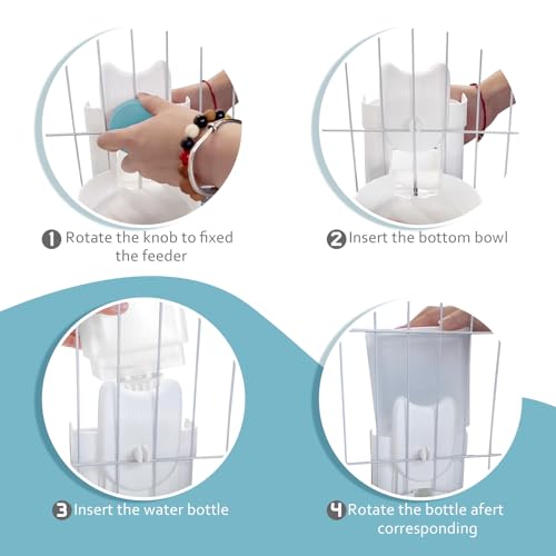Hanging Cage Auto Pet Food Bowl Water Bottle Dispenser, 1L, Blue | Auto Gravity Pet Feeder and Waterer Set, Kennel Feeding Station, Crate Feeder Dish, For Rabbit Puppy Cats Ferret - color: Blue