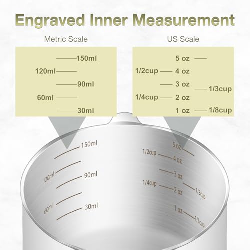 1PCS 3/4Cup (180ml, 6oz) Measuring Cup, Etched Inner Scale Measure Scoop | 18/8(304) Food-Grade Stainless Steel, Seamless One-Piece design, Metric and US Measurement, ‌Rust-Free, Dishwasher-Safe - size: 3/4Cup