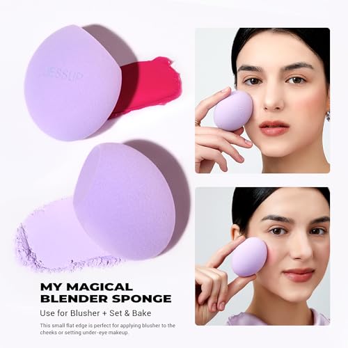 Jessup Multi-Shaped Makeup Sponge Set, Reusable Beauty Sponge Blender SP017 | Latex-Free, Ultra-Soft, Low-Waste, Easy-Clean, Flawless Blending, Precise Application for Foundation Concealer and Powder - color: Purple 3-pcs Set