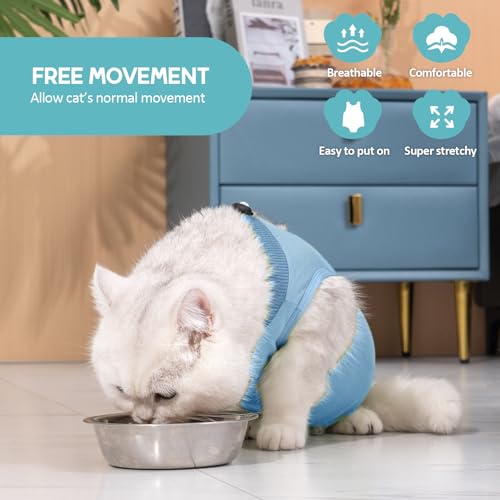 Avont Cat Recovery Suit - Kitten Onesie for Cats After Surgery | Stop Licking, Protects Stitches, L: Neck 10.2"-12.6"/Chest 17"-18.5"/Back 13.5", Soft & Breathable, Hook & Loop, Blue - color: Blue, size: Large