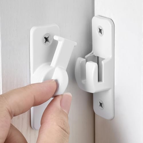 White 90/180° Sliding Door Latches，Aluminum Alloy Cabinet Lock | Flip Gate Latches,Barn Door Latch,Right Angle Door Lock,for bedroom,cabinet,Wine Cabinet,drawer,garage,window,Pet Cage - color: White