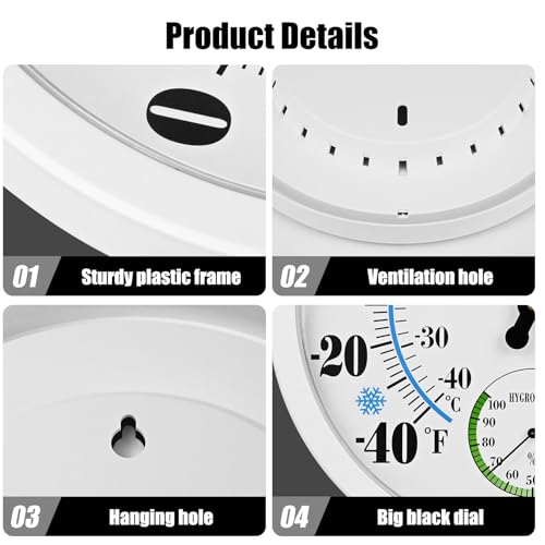 10 Inch Indoor Outdoor Thermometer Hygrometer Combo | Large Dial Analog Temperature Humidity Gauge, Wall Mount Weather Thermometer for Home Patio Greenhouse Garage Room