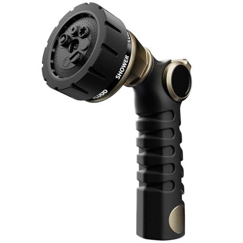 RESTMO Heavy Duty Hose Nozzle, Metal Garden Water Hose Sprayer | 7 Watering Patterns, Thumb Control, On Off Valve, Leak Proof Nozzle Sprayer for Watering Plants, Car & Pet Washing, Bronze - color: Bronze