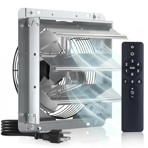 Amico 12" Shutter Exhaust Fan, Remote 9-Speed 25W DC Motor, 1200 CFM | Energy-Efficient Wall Mount Ventilation Fan, Garage, Greenhouse, Attic, Chicken Coop, Plug&Play 8-Hr Timer, 3-Year Protection - size: 12 inch
