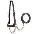 Derby Originals Premium Raised Padded Fancy Stitch Leather Cattle Show Halter with Matching Chain Lead - color: Havana, size: Large (950lbs-1500lbs)