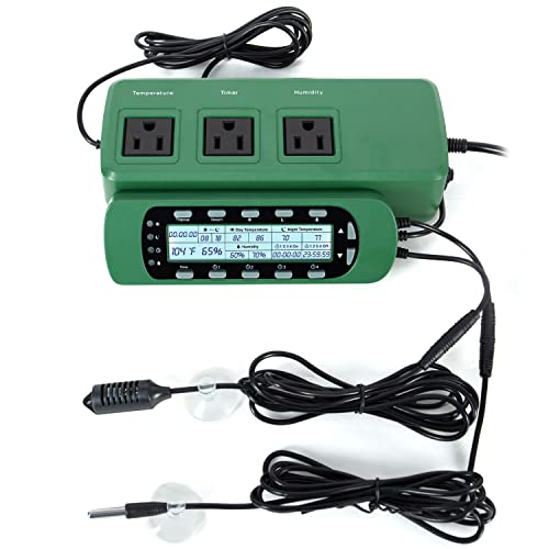 REPTI ZOO Reptile Digital Thermometer Hygrometer Controller for Tank Terrarium - Waterproof Reptile Timer with Thermostat Controller Lighting Timer - color: Thermometer Hygrometer Controller