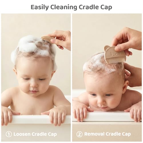 5 Piece Baby Hair Brush Set, Wooden Baby Brush and Comb Set with Natural Soft Goat Hair Bristles, Cradle Cap Brush, Baby Essentials Grooming Kit for Boy Girl