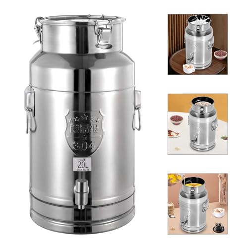 304 Stainless Steel 20L Milk Can with Spigot, Beverage Drink Dispenser, Portable Milk Transport Barrel with Handle for Milk Wine Oil & Home Kitchen Party (20L) - size: 20L