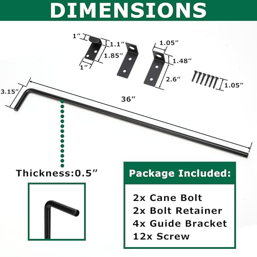 36" Heavy Duty Cane Bolt Gate Drop Rod with Upgraded Design, Square Drop Rod Kit for Double Gate Wood PVC Vinyl Metal Yard Gate Latch-2 Pack - size: 36 Inch-2 Pack