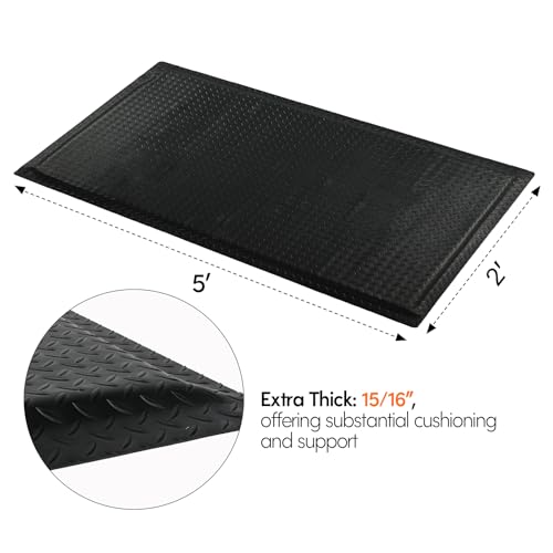 Anti Fatigue Mats Industrial 2' x 5' 15/16" Thick Ergonomic Standing Mat Commercial Heavy Duty Diamond Plate Shop Floor Mats Helps Relieve Back and Leg Soreness - size: 2' x 5'