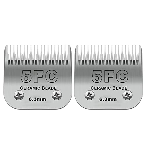 5FC Detachable Dog Blades Compatible with Andis/Oster A5 Grooming | Compatible with wahl km10 dog clipper,Cut Length 1/4”(6.3mm),Made of Ceramic Blade & Stainless Steel Blade,2 PACK - color: Silver, size: 5FC 6.3mm (2 Pack)