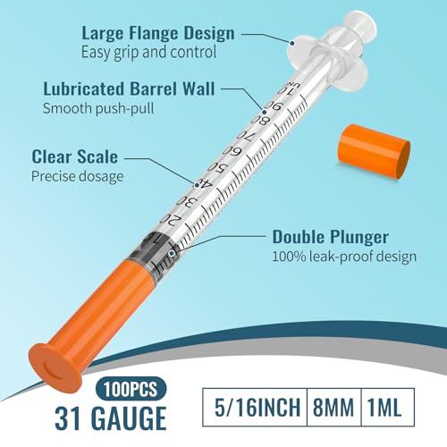 1ml Lab Supplies, 31G 5/16”, Disposable Individually, Box of 100